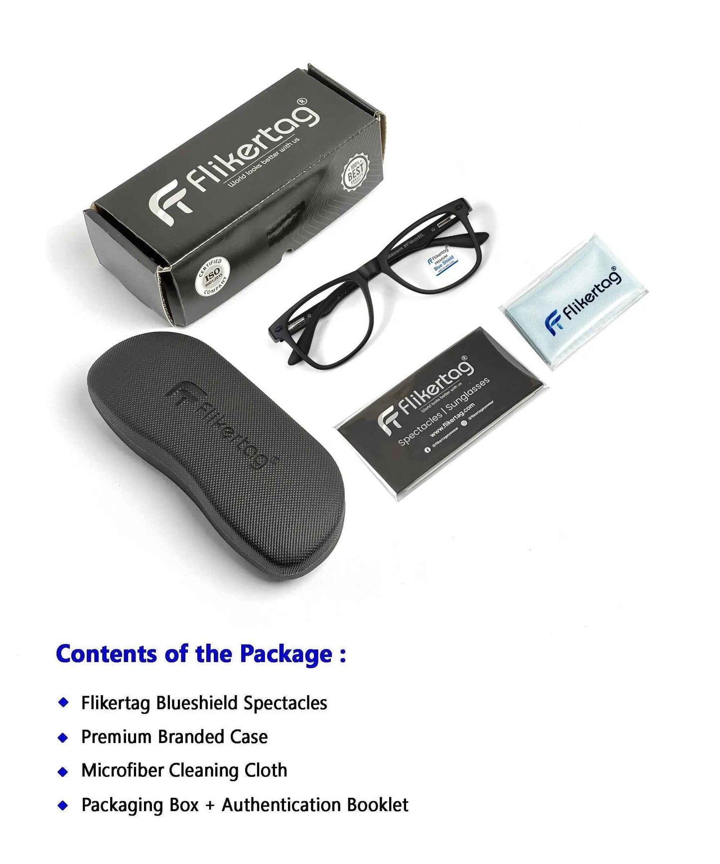 FLIKERTAG Zero Power Blue Light Filter Glasses With UV Protection for Men & Women F1 Wayfarer Matte Black Frame