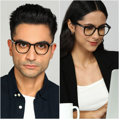 Photochromic Computer Glasses for Eye Protection | Zero Power Blue Cut, Photochromic Glasses With UV Protection for Men & Women [PHFTF205 F1 Wayfarer Glossy Black Frame, 52mm]