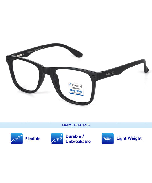 Blue Cut Computer Glasses for Eye Protection | Zero Power Blue Light Filter Glasses With UV Protection for Men & Women [FTF115 F1 Wayfarer Matte Black Frame, 50mm]