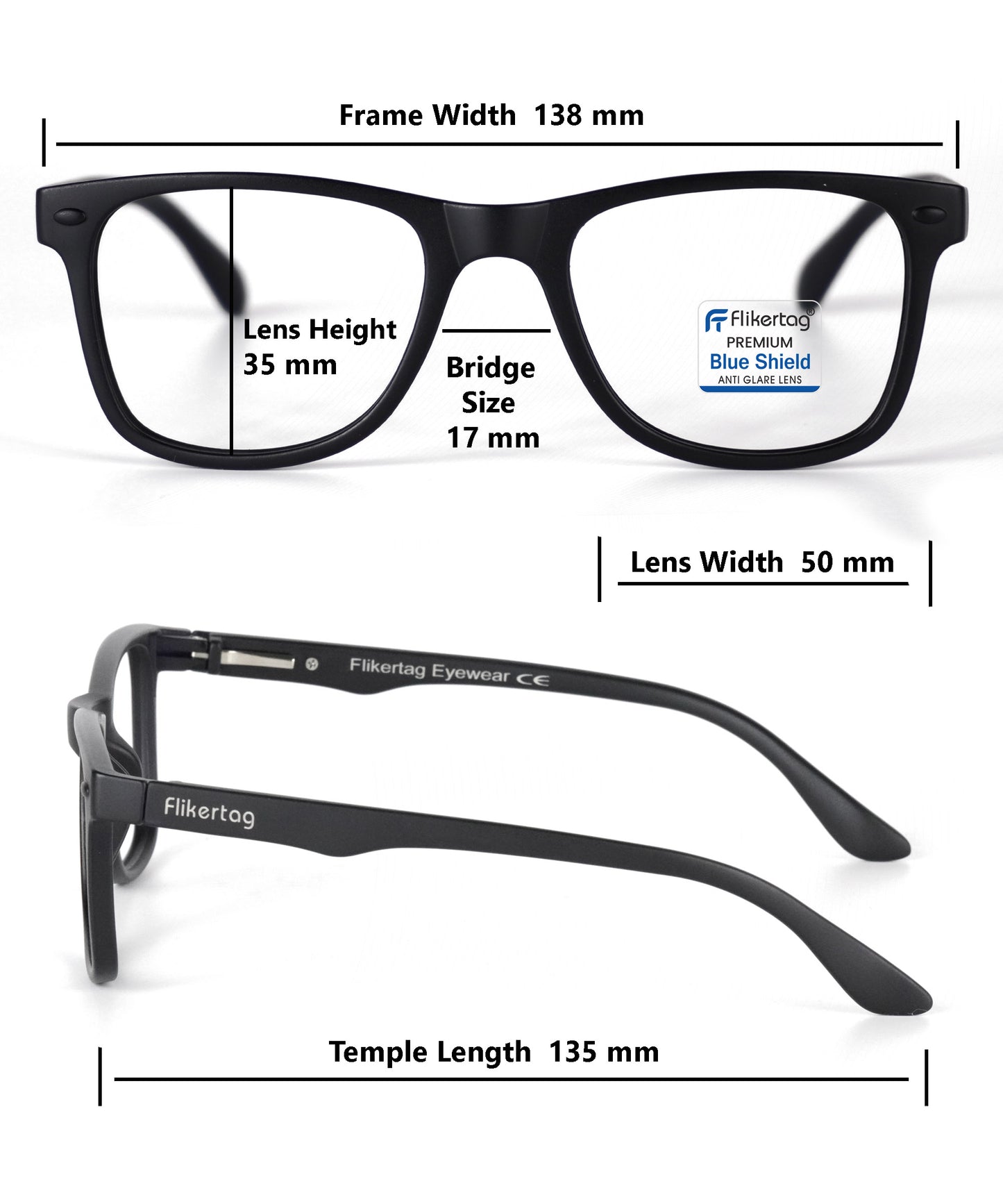 Blue Cut Computer Glasses for Eye Protection | Zero Power Blue Light Filter Glasses With UV Protection for Men & Women [FTF115 F1 Wayfarer Matte Black Frame, 50mm]