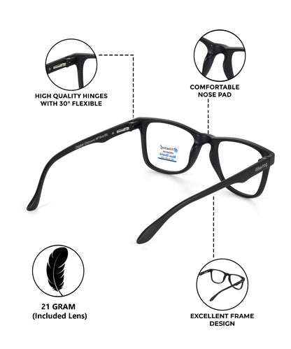 Photochromic Computer Glasses for Eye Protection | Zero Power Blue Cut, Photochromic Glasses With UV Protection for Men & Women [PHFTF115 F1 Wayfarer Matte Black Frame, 50mm]