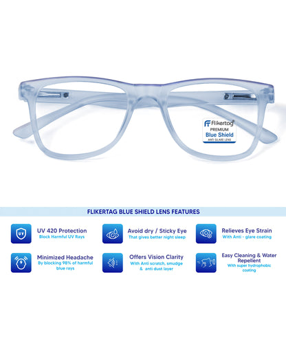 Blue Cut Computer Glasses for Eye Protection | Zero Power Blue Light Filter Glasses With UV Protection for Men & Women [FTF115 F4 Wayfarer Water Blue Frame, 50mm]