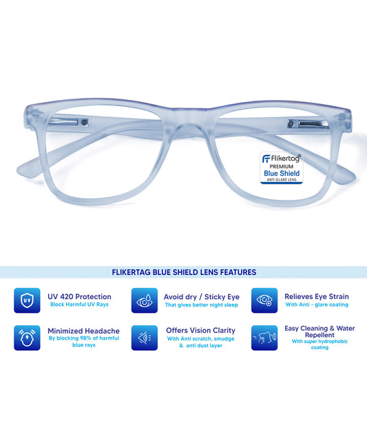 Blue Cut Computer Glasses for Eye Protection | Zero Power Blue Light Filter Glasses With UV Protection for Men & Women [FTF115 F4 Wayfarer Water Blue Frame, 50mm]