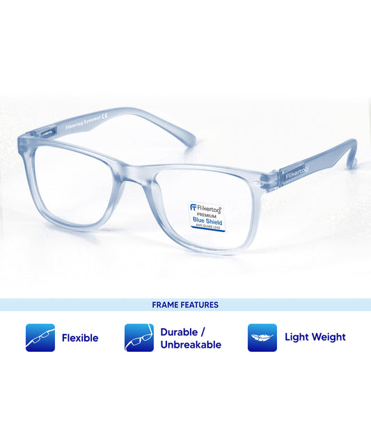 Blue Cut Computer Glasses for Eye Protection | Zero Power Blue Light Filter Glasses With UV Protection for Men & Women [FTF115 F4 Wayfarer Water Blue Frame, 50mm]