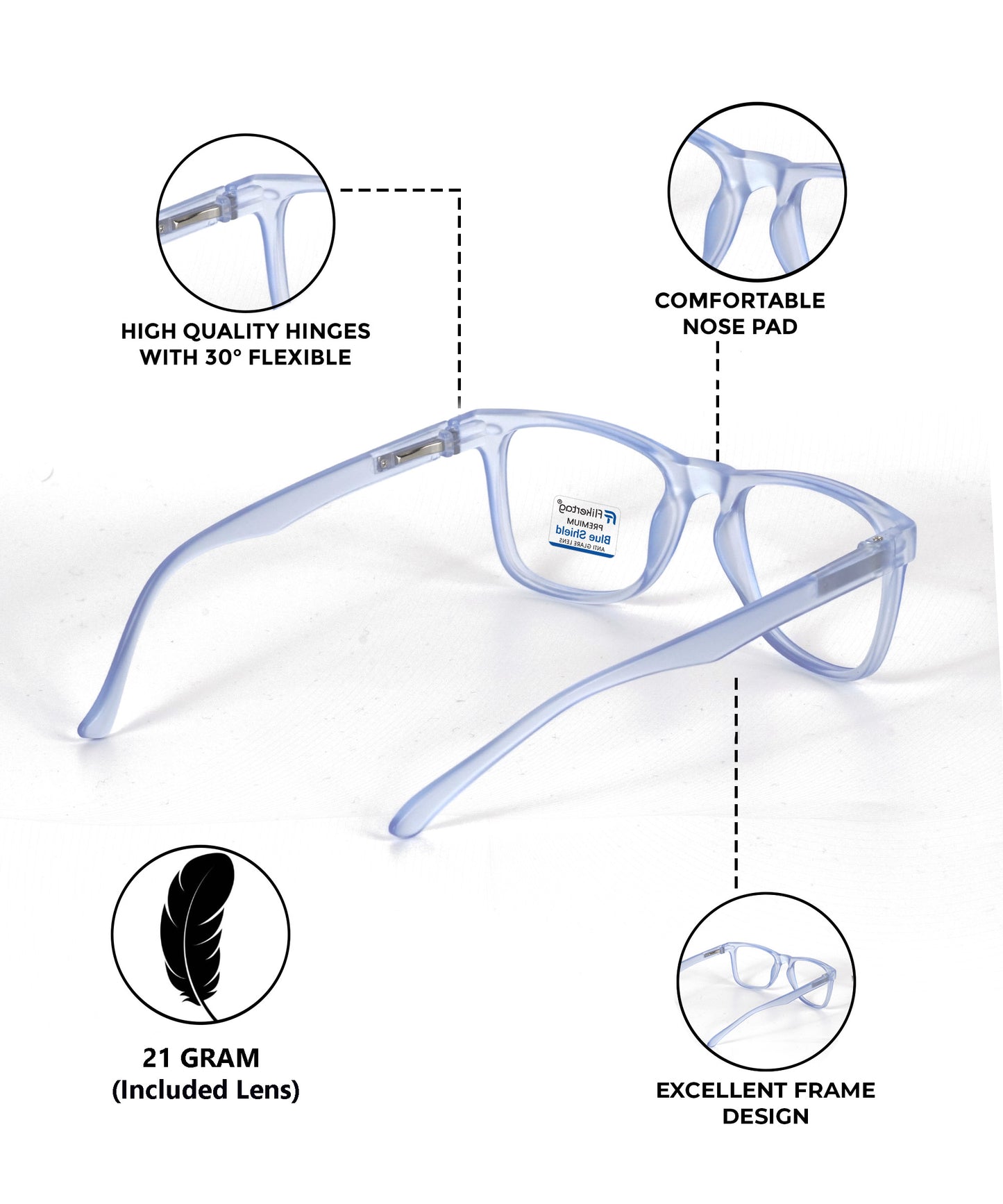 Blue Cut Computer Glasses for Eye Protection | Zero Power Blue Light Filter Glasses With UV Protection for Men & Women [FTF115 F4 Wayfarer Water Blue Frame, 50mm]