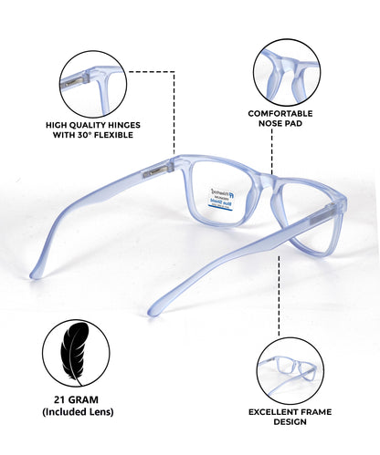 Blue Cut Computer Glasses for Eye Protection | Zero Power Blue Light Filter Glasses With UV Protection for Men & Women [FTF115 F4 Wayfarer Water Blue Frame, 50mm]