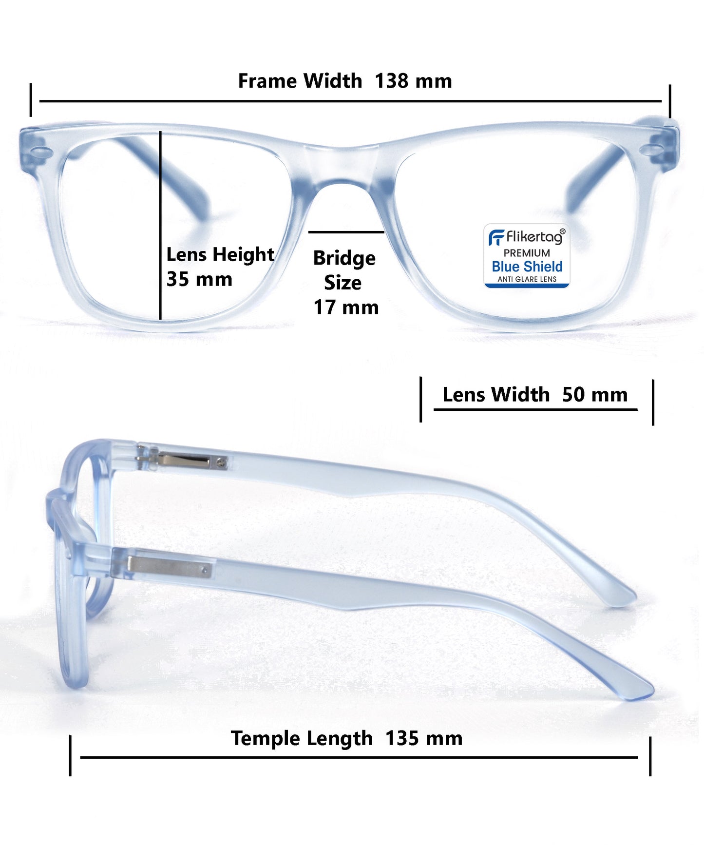 Blue Cut Computer Glasses for Eye Protection | Zero Power Blue Light Filter Glasses With UV Protection for Men & Women [FTF115 F4 Wayfarer Water Blue Frame, 50mm]