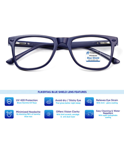 Blue Cut Computer Glasses for Eye Protection | Zero Power Blue Light Filter Glasses With UV Protection for Men & Women [FTF115 F5 Wayfarer Navy Blue Frame, 50mm]
