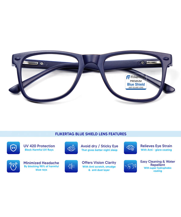 Blue Cut Computer Glasses for Eye Protection | Zero Power Blue Light Filter Glasses With UV Protection for Men & Women [FTF115 F5 Wayfarer Navy Blue Frame, 50mm]