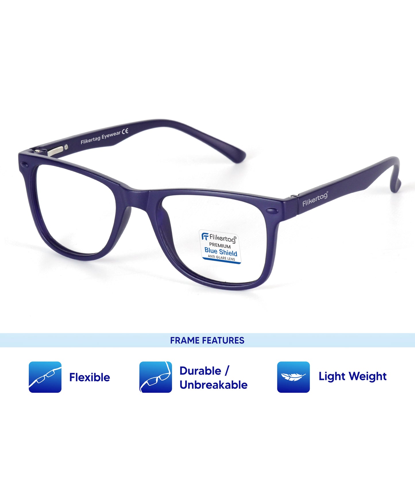 Blue Cut Computer Glasses for Eye Protection | Zero Power Blue Light Filter Glasses With UV Protection for Men & Women [FTF115 F5 Wayfarer Navy Blue Frame, 50mm]