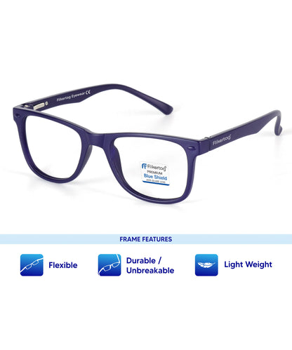Blue Cut Computer Glasses for Eye Protection | Zero Power Blue Light Filter Glasses With UV Protection for Men & Women [FTF115 F5 Wayfarer Navy Blue Frame, 50mm]