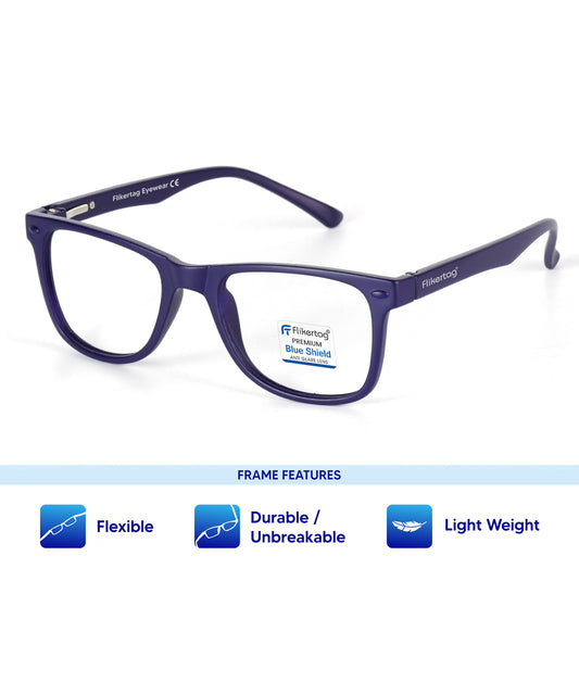 Blue Cut Computer Glasses for Eye Protection | Zero Power Blue Light Filter Glasses With UV Protection for Men & Women [FTF115 F5 Wayfarer Navy Blue Frame, 50mm]