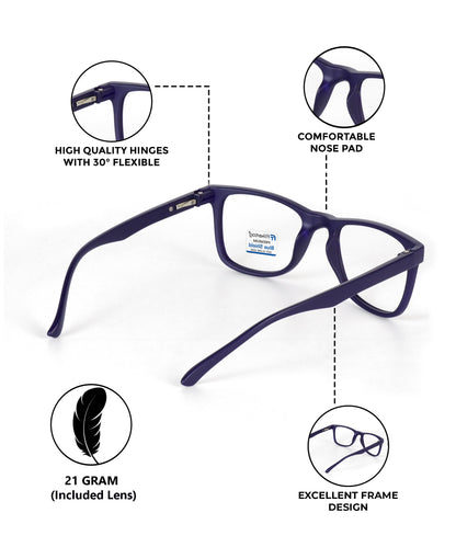 Blue Cut Computer Glasses for Eye Protection | Zero Power Blue Light Filter Glasses With UV Protection for Men & Women [FTF115 F5 Wayfarer Navy Blue Frame, 50mm]