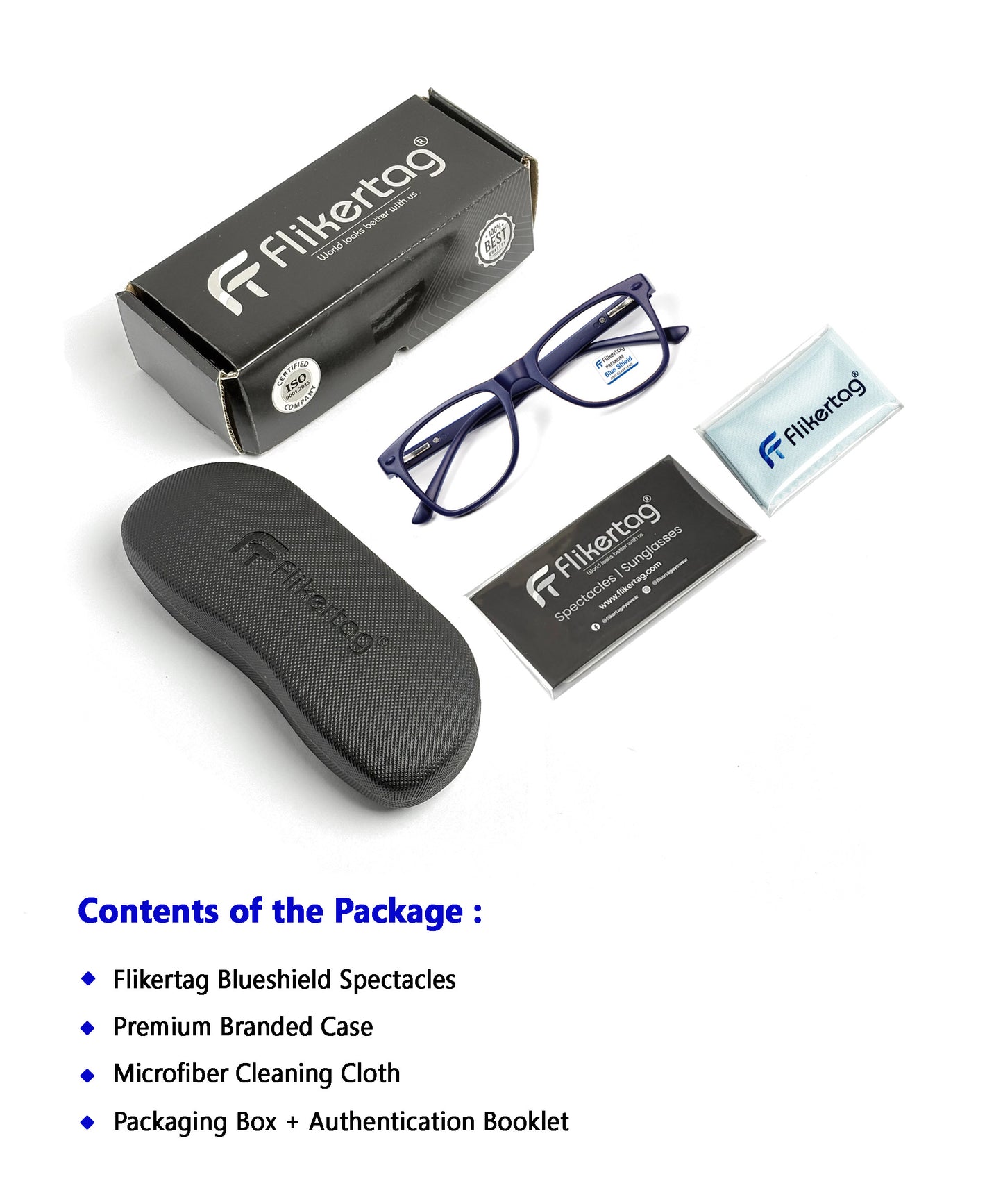 Blue Cut Computer Glasses for Eye Protection | Zero Power Blue Light Filter Glasses With UV Protection for Men & Women [FTF115 F5 Wayfarer Navy Blue Frame, 50mm]