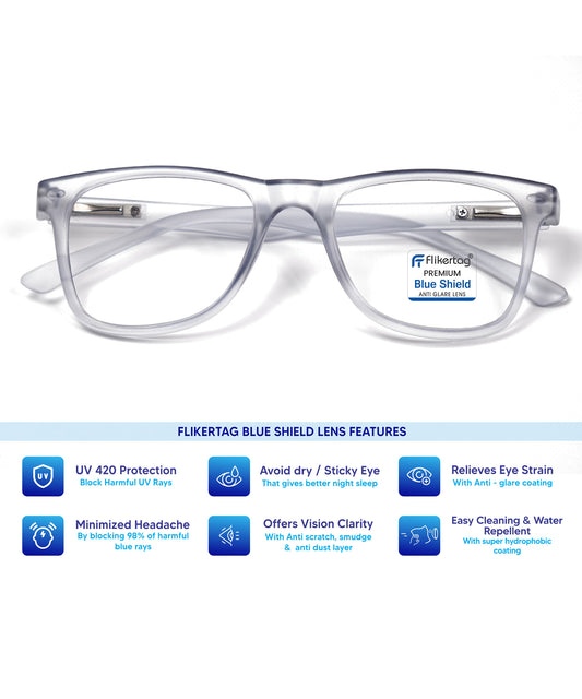Blue Cut Computer Glasses for Eye Protection | Zero Power Blue Light Filter Glasses With UV Protection for Men & Women [FTF115 F6 Wayfarer Water Grey Frame, 50mm]