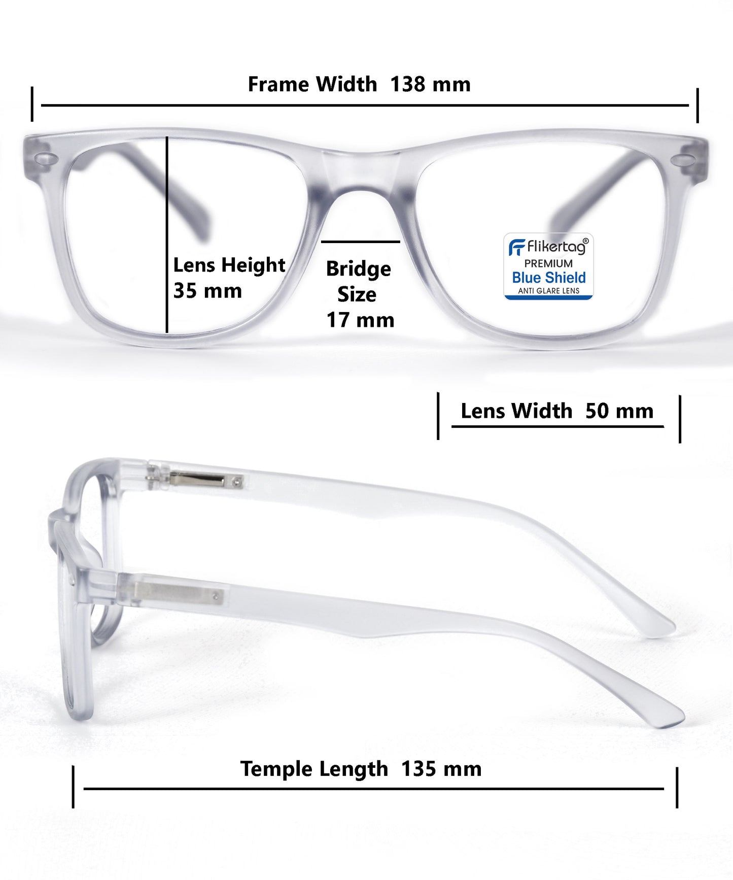 Blue Cut Computer Glasses for Eye Protection | Zero Power Blue Light Filter Glasses With UV Protection for Men & Women [FTF115 F6 Wayfarer Water Grey Frame, 50mm]
