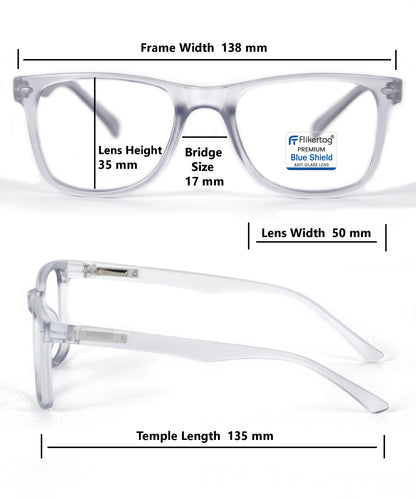 Blue Cut Computer Glasses for Eye Protection | Zero Power Blue Light Filter Glasses With UV Protection for Men & Women [FTF115 F6 Wayfarer Water Grey Frame, 50mm]