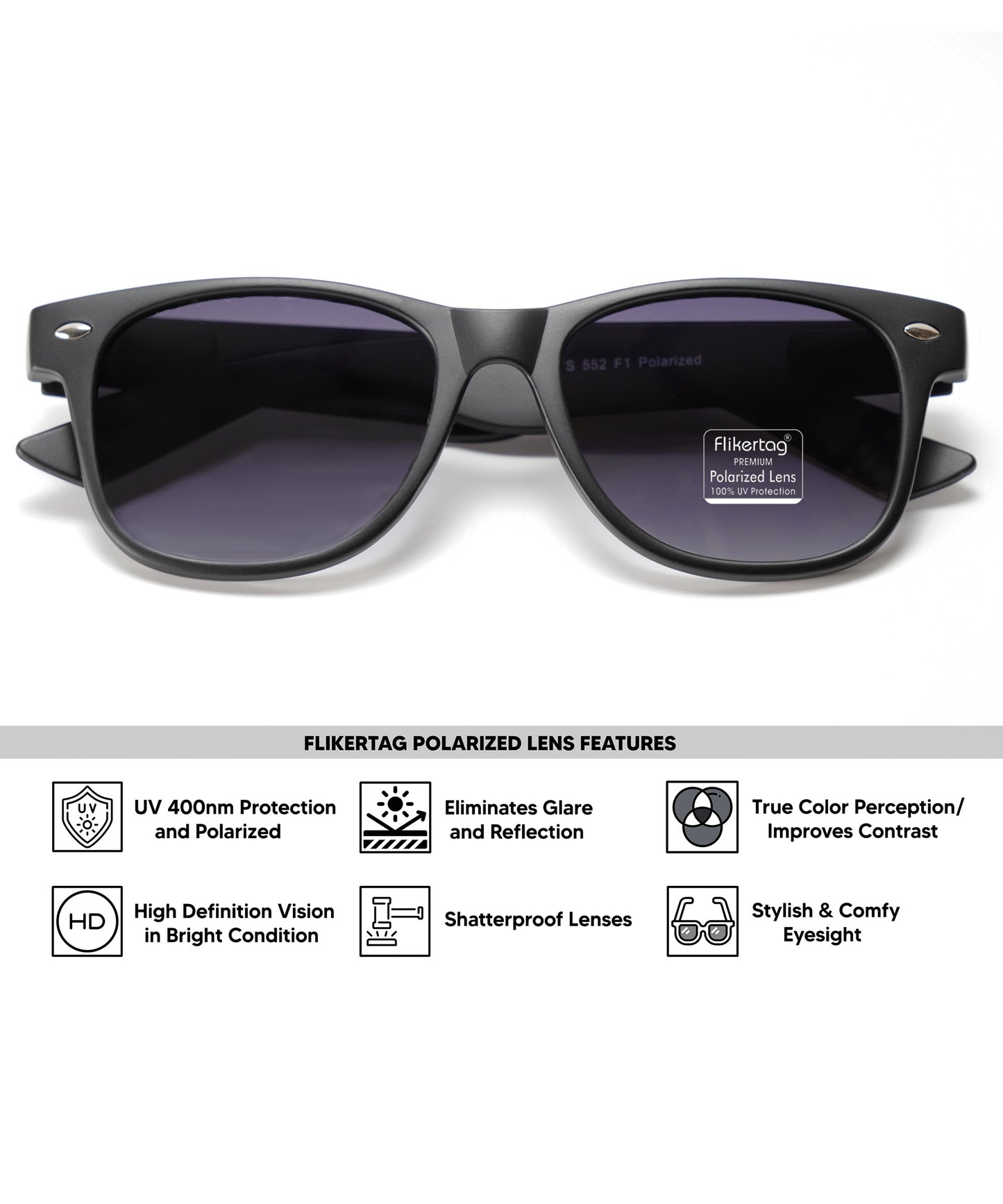 Polarized UV Protection Sunglasses For Men & Women [FTS 552 F1 Wayfarer Matte Black Frame with Grey Gradient Lens, 52mm]