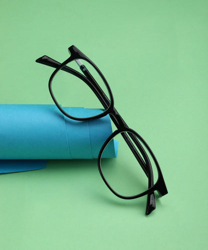 Blue Cut Computer Glasses for Eye Protection | Zero Power Blue Light Filter Glasses With UV Protection for Boys & Girls [FTF201 F1 Round Shine Black Frame, 48mm]