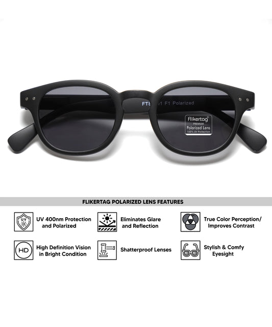 Polarized UV Protection Sunglasses For Men & Women [FTS 551 F1 Retro Round Matte Black Frame with Grey Lens, 49mm]