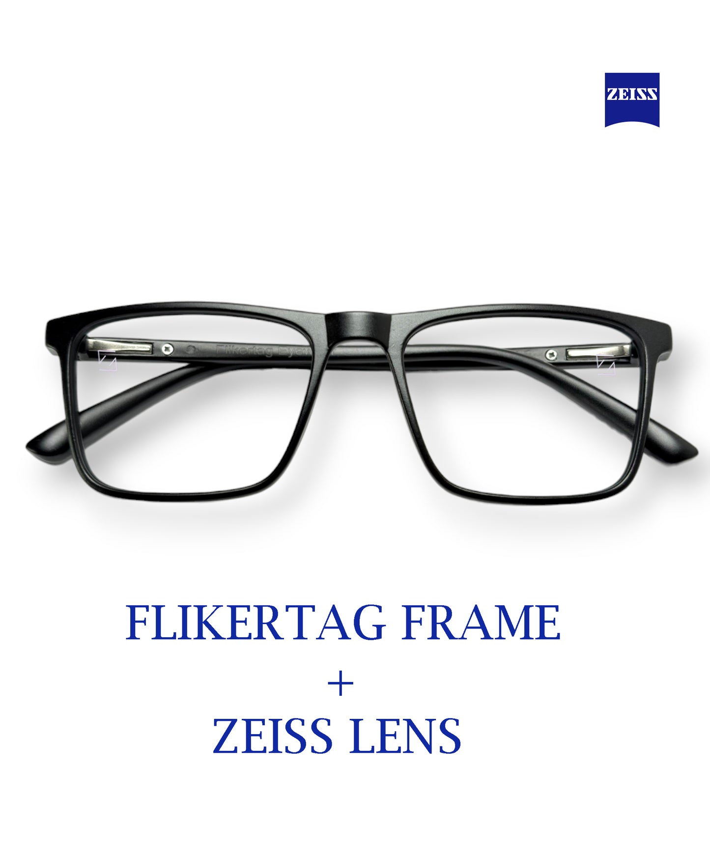 ZEISS Blue Protect Computer Glasses for Eye Protection | Zero Power Zeiss Duravision BlueProtect UV Lens [ZFTF222 F1 Flikertag Square Matte Black Frame for Men & Women With ZEISS Lens, 50mm]