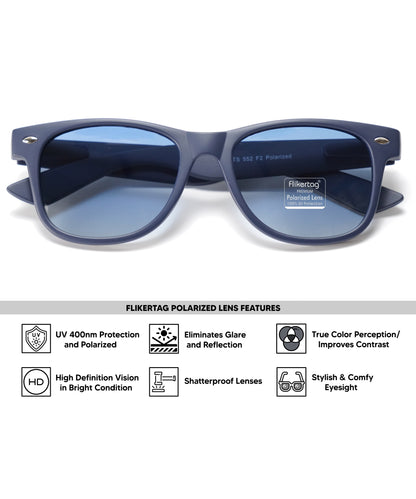 Polarized UV Protection Sunglasses For Men & Women [FTS 552 F2 Wayfarer Matte Navy Blue Frame with Blue Gradient Lens, 52mm]