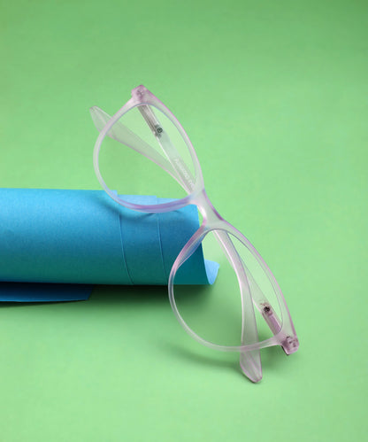 Blue Cut Computer Glasses for Eye Protection | Zero Power Blue Light Filter Glasses With UV Protection for Women [FTF209 F1 Cat-Eye Matte Transparent Purple Frame, 49mm]