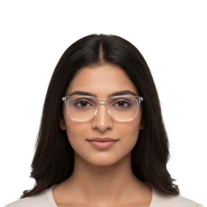 Blue Cut Computer Glasses for Eye Protection | Zero Power Blue Light Filter Glasses With UV Protection for Men & Women [FTF 233 F3 Retro Square Transparent Frame, 53mm]