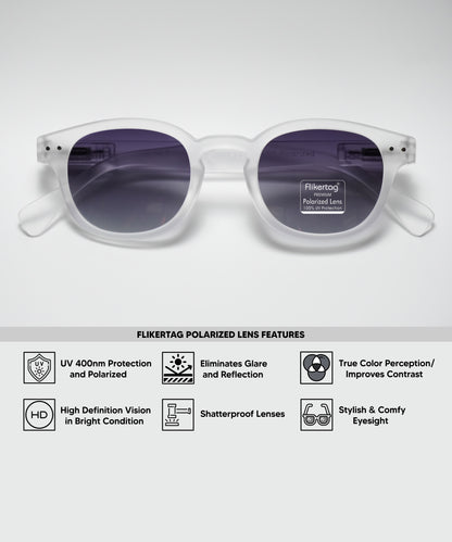 Polarized UV Protection Sunglasses For Men & Women [FTS 551 F3 Retro Round Matte Transparent Frame with Grey Gradient Lens, 49mm]