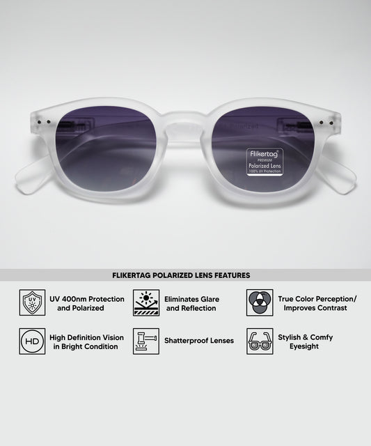 Polarized UV Protection Sunglasses For Men & Women [FTS 551 F3 Retro Round Matte Transparent Frame with Grey Gradient Lens, 49mm]