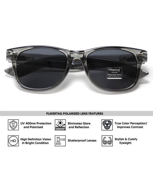 Polarized UV Protection Sunglasses For Men & Women [FTS 552 F4 Wayfarer Shine Grey Frame with Grey Lens, 52mm]