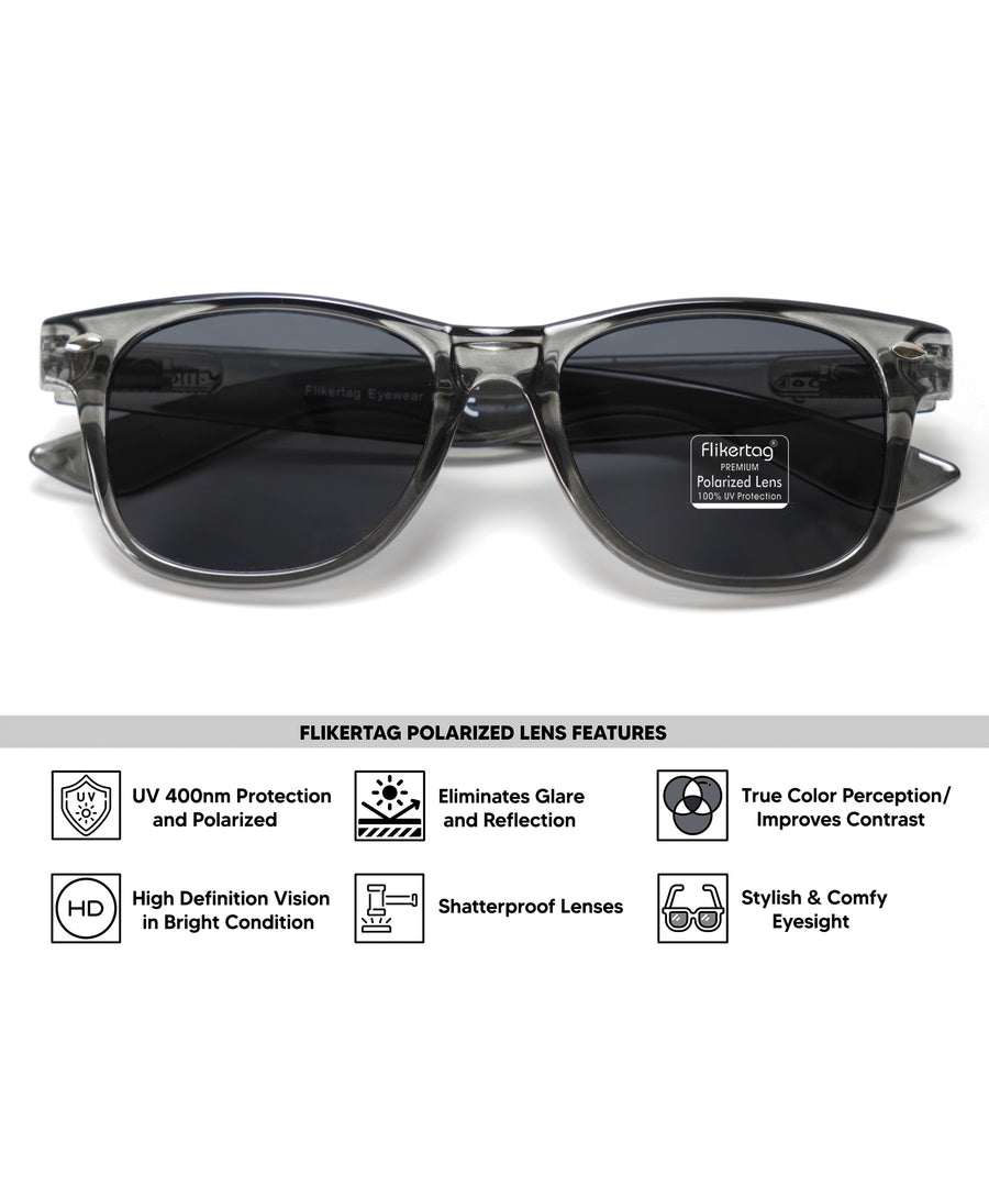 Polarized UV Protection Sunglasses For Men & Women [FTS 552 F4 Wayfarer Shine Grey Frame with Grey Lens, 52mm]