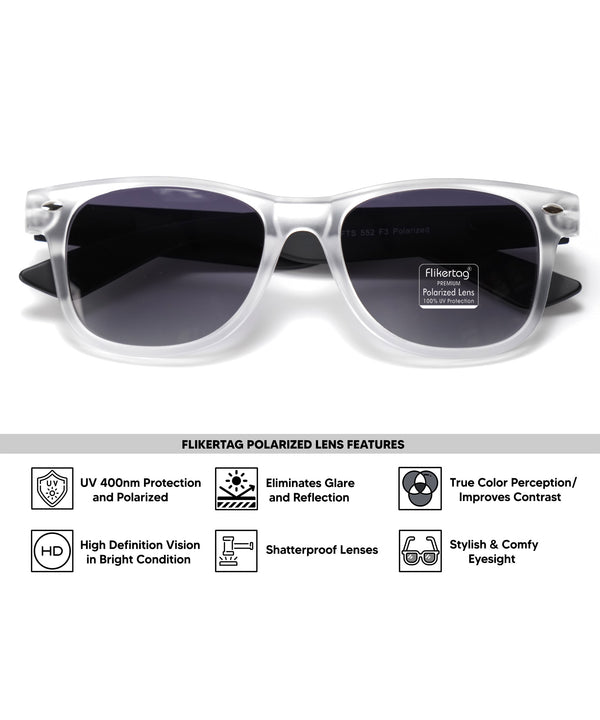 Polarized UV Protection Sunglasses For Men & Women [FTS 552 F3 Wayfarer Matte Transparent Frame with Grey Gradient Lens, 52mm]