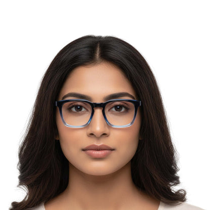 Blue Cut Computer Glasses for Eye Protection | Zero Power Blue Light Filter Glasses With UV Protection for Men & Women [FTF232 F2 Retro Square Shine Blue Frame, 54mm]