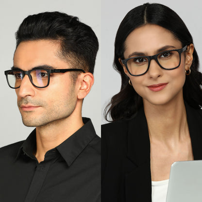 Photochromic Computer Glasses for Eye Protection | Zero Power Blue Cut, Photochromic Glasses With UV Protection for Men & Women [PHFTF115 F1 Wayfarer Matte Black Frame, 50mm]