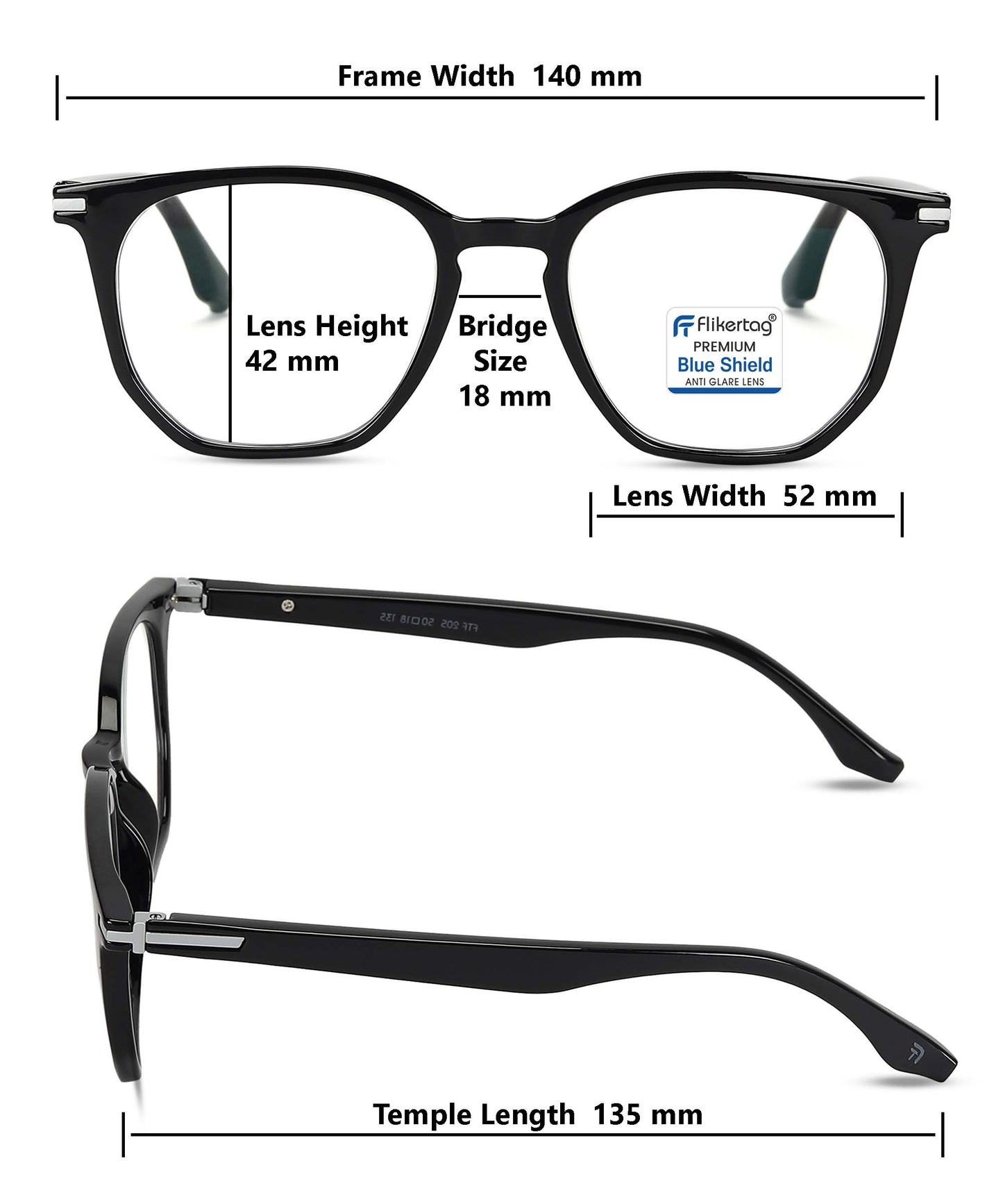Photochromic Computer Glasses for Eye Protection | Zero Power Blue Cut, Photochromic Glasses With UV Protection for Men & Women [PHFTF205 F1 Wayfarer Glossy Black Frame, 52mm]