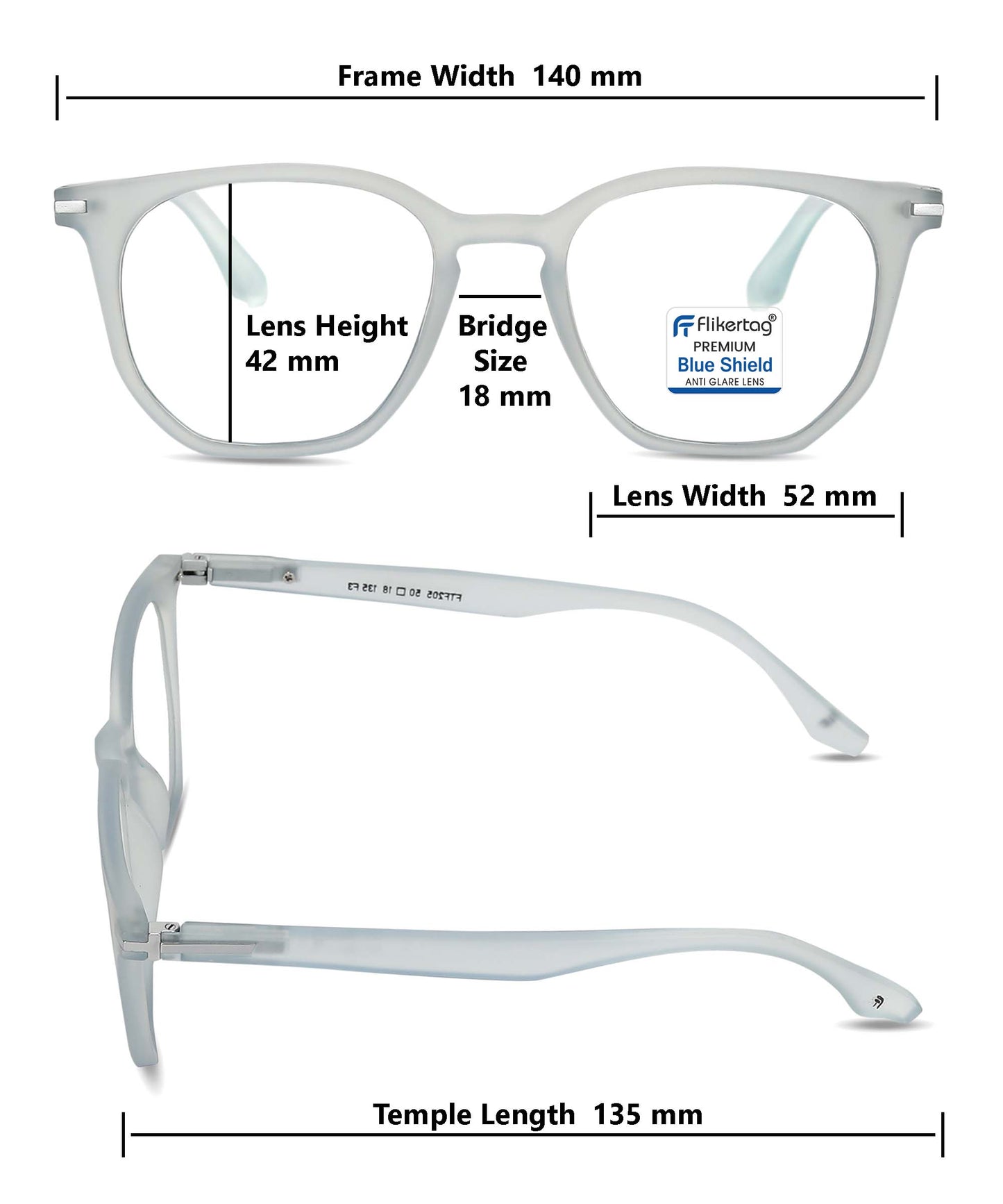 Blue Cut Computer Glasses for Eye Protection | Zero Power Blue Light Filter Glasses With UV Protection for Men & Women [FTF205 F3 Wayfarer Transparent Water Blue Frame, 52mm]