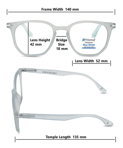 Blue Cut Computer Glasses for Eye Protection | Zero Power Blue Light Filter Glasses With UV Protection for Men & Women [FTF205 F3 Wayfarer Transparent Water Blue Frame, 52mm]