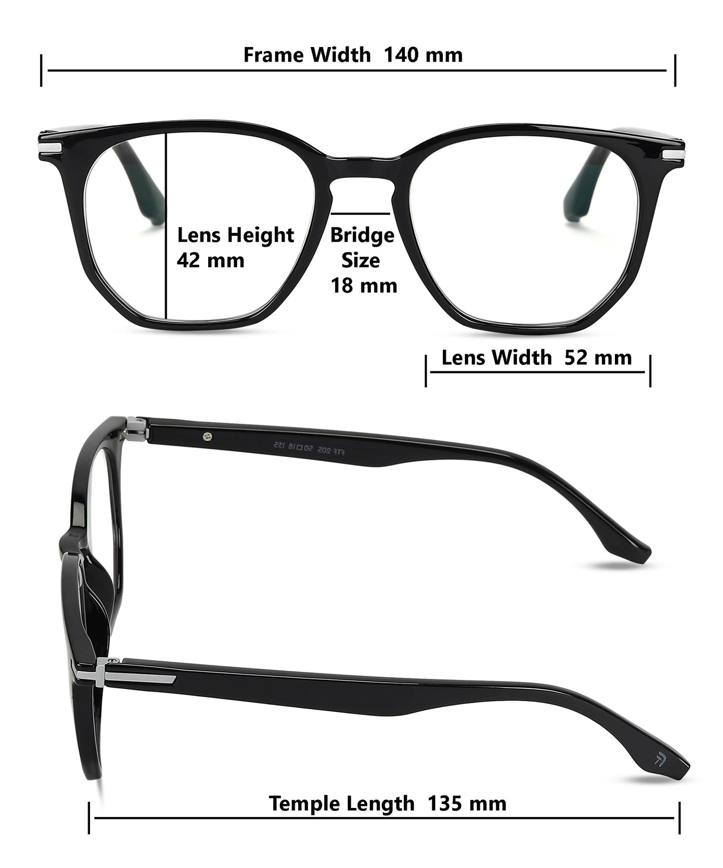 Flikertag Eye Glasses Frame For Men & Women [FTF205 F1 Wayfarer Shine Black Frame, 52mm]