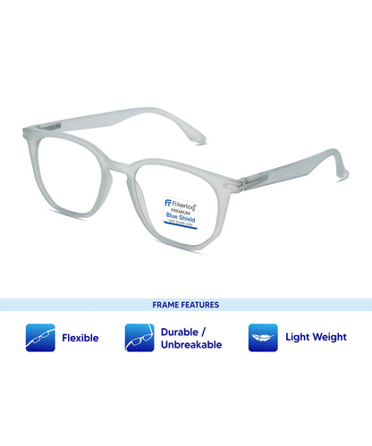 Blue Cut Computer Glasses for Eye Protection | Zero Power Blue Light Filter Glasses With UV Protection for Men & Women [FTF205 F3 Wayfarer Transparent Water Blue Frame, 52mm]