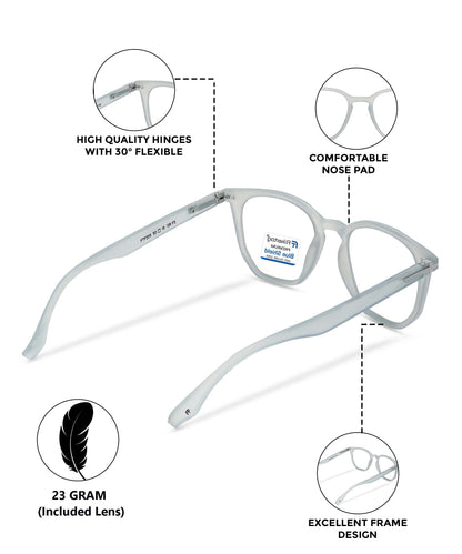 Blue Cut Computer Glasses for Eye Protection | Zero Power Blue Light Filter Glasses With UV Protection for Men & Women [FTF205 F3 Wayfarer Transparent Water Blue Frame, 52mm]