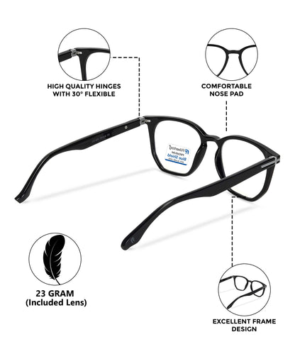 Blue Cut Computer Glasses for Eye Protection | Zero Power Blue Light Filter Glasses With UV Protection for Men & Women [FTF205 F1 Wayfarer Shine Black Frame, 52mm]