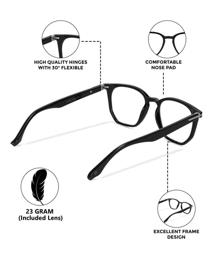 Flikertag Eye Glasses Frame For Men & Women [FTF205 F1 Wayfarer Shine Black Frame, 52mm]