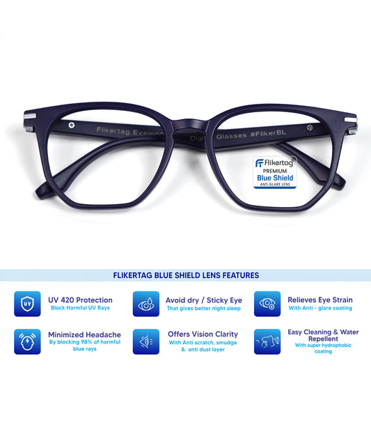 Blue Cut Computer Glasses for Eye Protection | Zero Power Blue Light Filter Glasses With UV Protection for Men & Women [FTF205 F4 Wayfarer Navy Blue Frame, 52mm]