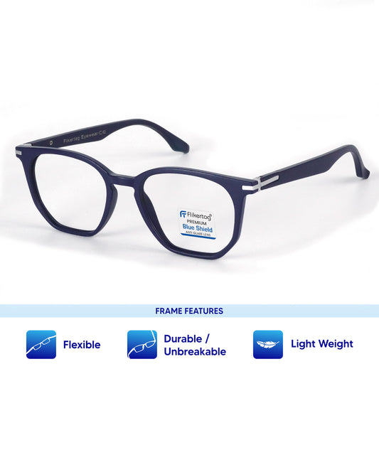 Blue Cut Computer Glasses for Eye Protection | Zero Power Blue Light Filter Glasses With UV Protection for Men & Women [FTF205 F4 Wayfarer Navy Blue Frame, 52mm]
