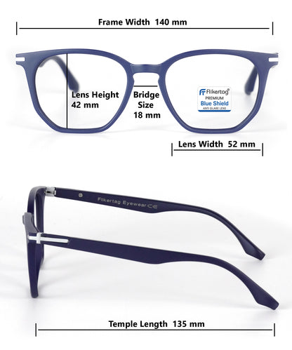 Blue Cut Computer Glasses for Eye Protection | Zero Power Blue Light Filter Glasses With UV Protection for Men & Women [FTF205 F4 Wayfarer Navy Blue Frame, 52mm]