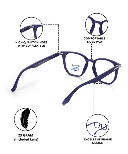 Blue Cut Computer Glasses for Eye Protection | Zero Power Blue Light Filter Glasses With UV Protection for Men & Women [FTF205 F4 Wayfarer Navy Blue Frame, 52mm]