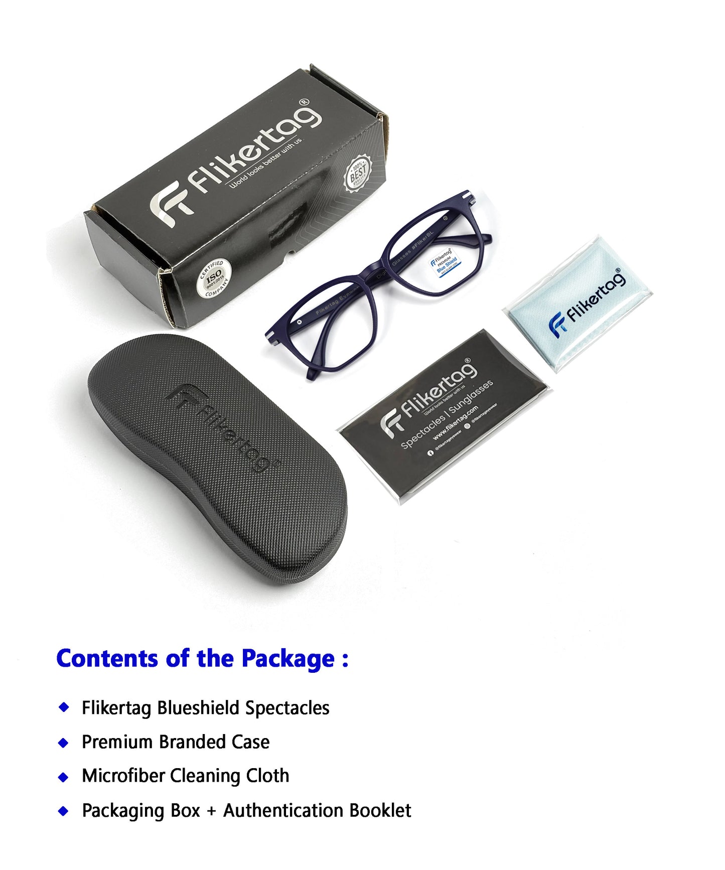 Blue Cut Computer Glasses for Eye Protection | Zero Power Blue Light Filter Glasses With UV Protection for Men & Women [FTF205 F4 Wayfarer Navy Blue Frame, 52mm]