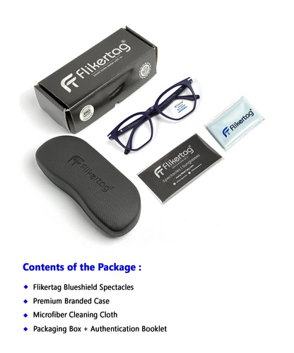 Blue Cut Computer Glasses for Eye Protection | Zero Power Blue Light Filter Glasses With UV Protection for Men & Women [FTF205 F4 Wayfarer Navy Blue Frame, 52mm]