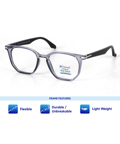 Blue Cut Computer Glasses for Eye Protection | Zero Power Blue Light Filter Glasses With UV Protection for Men & Women [FTF205 F5 Wayfarer Grey Frame, 52mm]